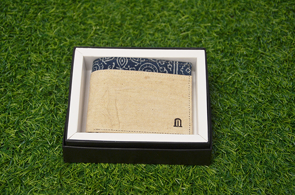 Beige - Blue Ikat Print Wallet